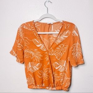 Sienna Sky Tropical Orange Palm Crop Top Blouse